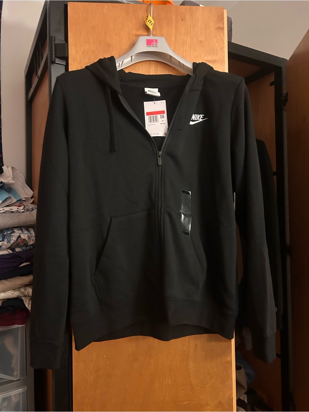 Nike Black Zip Hoodie with White Swoosh